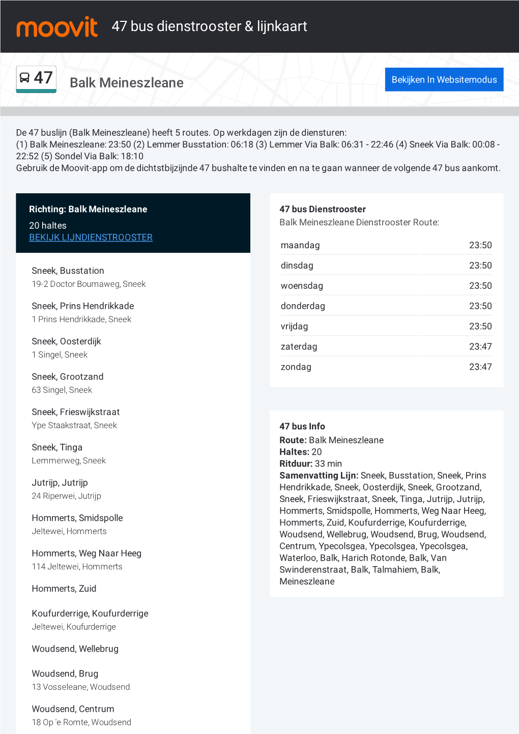 47 Bus Dienstrooster & Lijnroutekaart