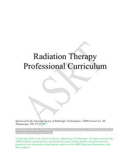 Radiation Therapy Professional Curriculum