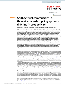 Soil Bacterial Communities in Three Rice-Based Cropping Systems