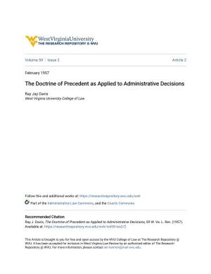 The Doctrine of Precedent As Applied to Administrative Decisions