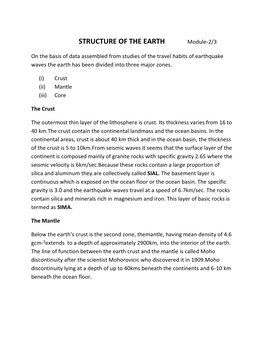 STRUCTURE of the EARTH Module-2/3