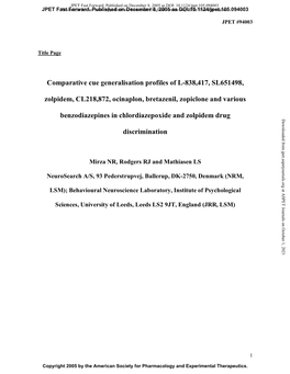 Comparative Cue Generalisation Profiles of L-838,417, SL651498