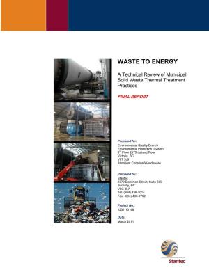 Technical Review of Municipal Solid Waste Thermal Treatment Practices