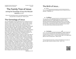 The Family Tree of Jesus This Is the Genealogy of Jesus the Messiah the Son of David, the Son of Joining the Genealogy of Jesus the Messiah Abraham… (Matthew 1:1)