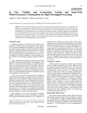 In Vitro Viability and Cytotoxicity Testing and Same-Well Multi-Parametric Combinations for High Throughput Screening Andrew L