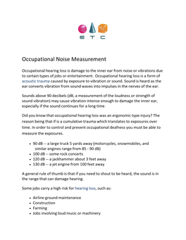 Occupational Noise Measurement