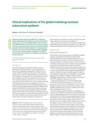Clinical Implications of the Global Multidrug-Resistant Tuberculosis Epidemic