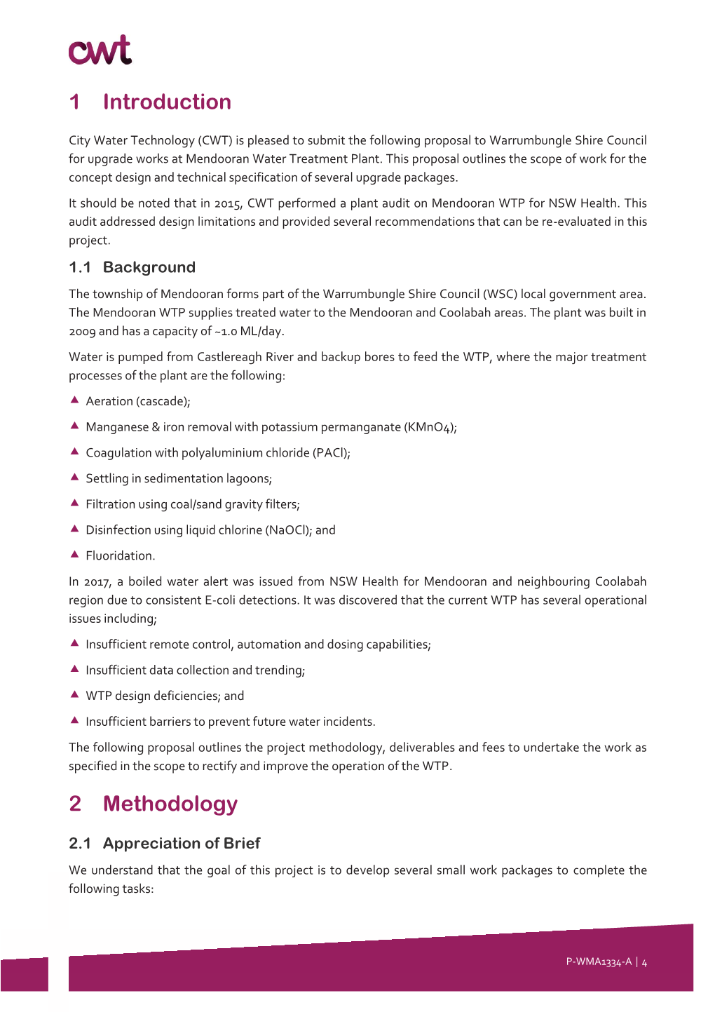 Mendooran WTP Concept Design and Specification for Small Work Packages