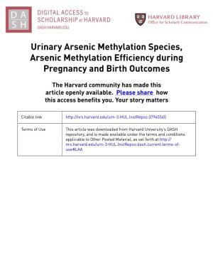 Urinary Arsenic Methylation Species, Arsenic Methylation Efficiency During Pregnancy and Birth Outcomes
