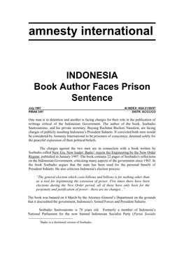 Amnesty International INDONESIA Book Author Faces Prison Sentence