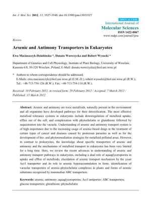 Arsenic and Antimony Transporters in Eukaryotes