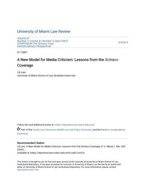 A New Model for Media Criticism: Lessons from the Schiavo Coverage