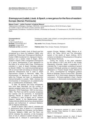 Eremopyrum(Ledeb.) Jaub. & Spach, a New Genus for the Flora of Western