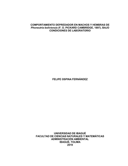 COMPORTAMIENTO DEPREDADOR EN MACHOS Y HEMBRAS DE Phoneutria Boliviensis (F