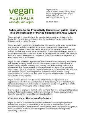 Submission to the Productivity Commission Public Inquiry Into the Regulation of Marine Fisheries and Aquaculture