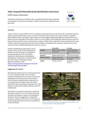 Sulfur Cinquefoil (Potentilla Recta) Identification and Control CPOP Listserv Discussion