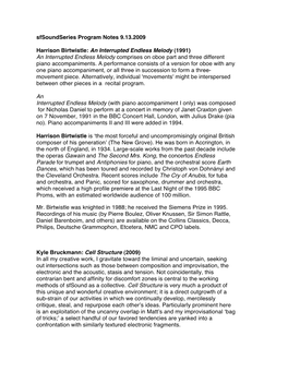 Sfsoundseries Program Notes 9.13.2009 Harrison Birtwistle: An