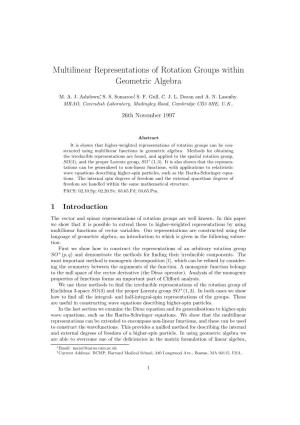 Multilinear Representations of Rotation Groups Within Geometric Algebra