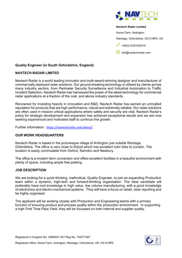 Quality Engineer (In South Oxfordshire, England)