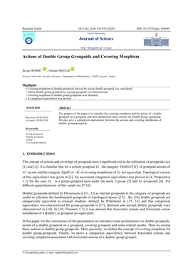 Journal of Science Actions of Double Group-Groupoids and Covering