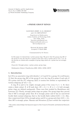 ∗-PRIME GROUP RINGS 1. Introduction Let R Be an Associative