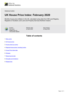 UK House Price Index: February 2020