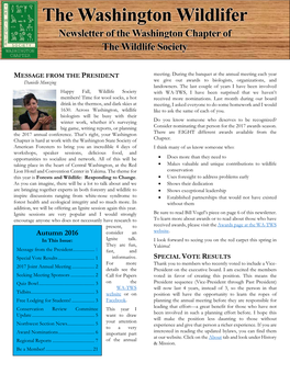 FALL 2016 Newsletter of the Washington Chapter of the Wildlife Society