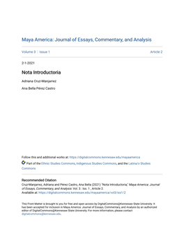 Maya America: Journal of Essays, Commentary, and Analysis