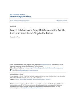 Fox V. Dish Network: Sony Betamax and the Ninth Circuit's Failure to Ad-Skip to the Future Alexander E