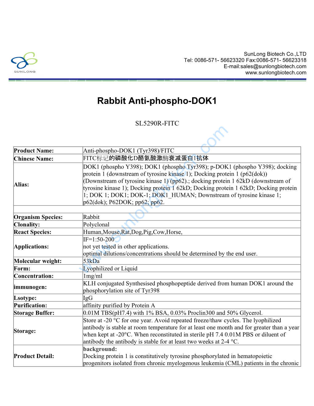 Rabbit Anti-Phospho-DOK1-SL5290R-FITC