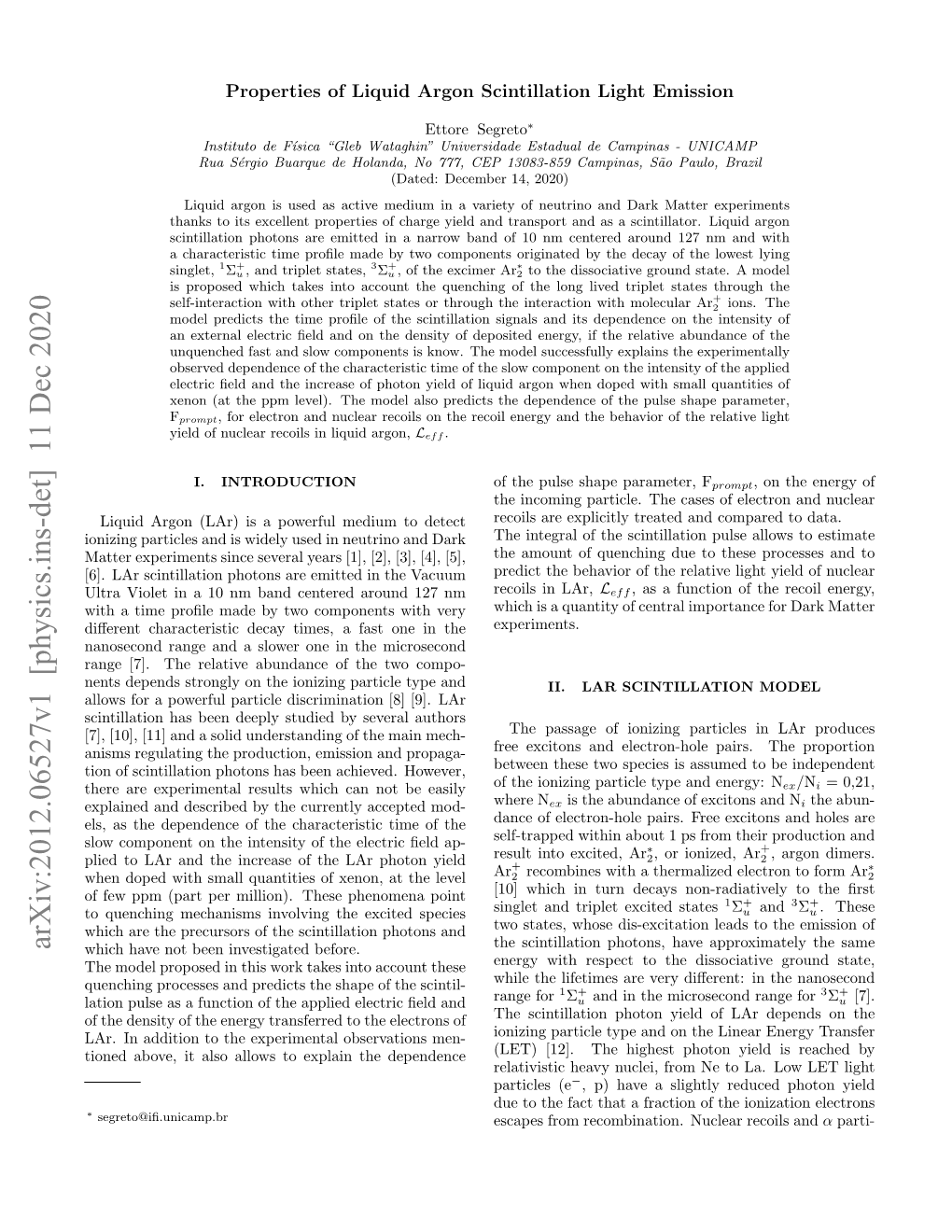 Properties of Liquid Argon Scintillation Light Emission