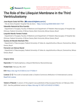 The Role of the Liliequist Membrane in the Third Ventriculostomy