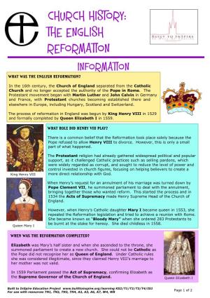 English Reformation Information Sheet FINAL