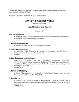 LAW in the ANCIENT WORLD Raymond Westbrook