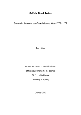 Selfish, Timid, Tories Boston in the American Revolutionary War, 1776