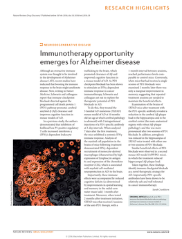 Immunotherapy Opportunity Emerges for Alzheimer Disease