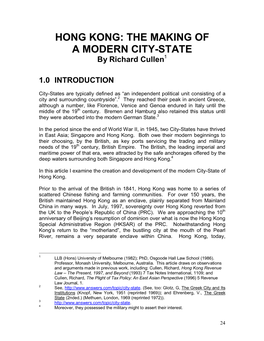 HONG KONG: the MAKING of a MODERN CITY-STATE by Richard Cullen1