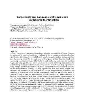 Large-Scale and Language-Oblivious Code Authorship Identification