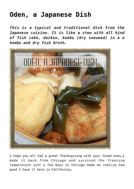 Oden, a Japanese Dish,Shrimp with Red Quinoa,Miso Glazed Fish
