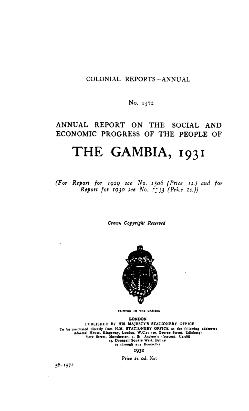 Annual Report of the Colonies. Gambia 1931