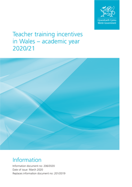 Teacher Training Incentives in Wales – Academic Year 2020/21