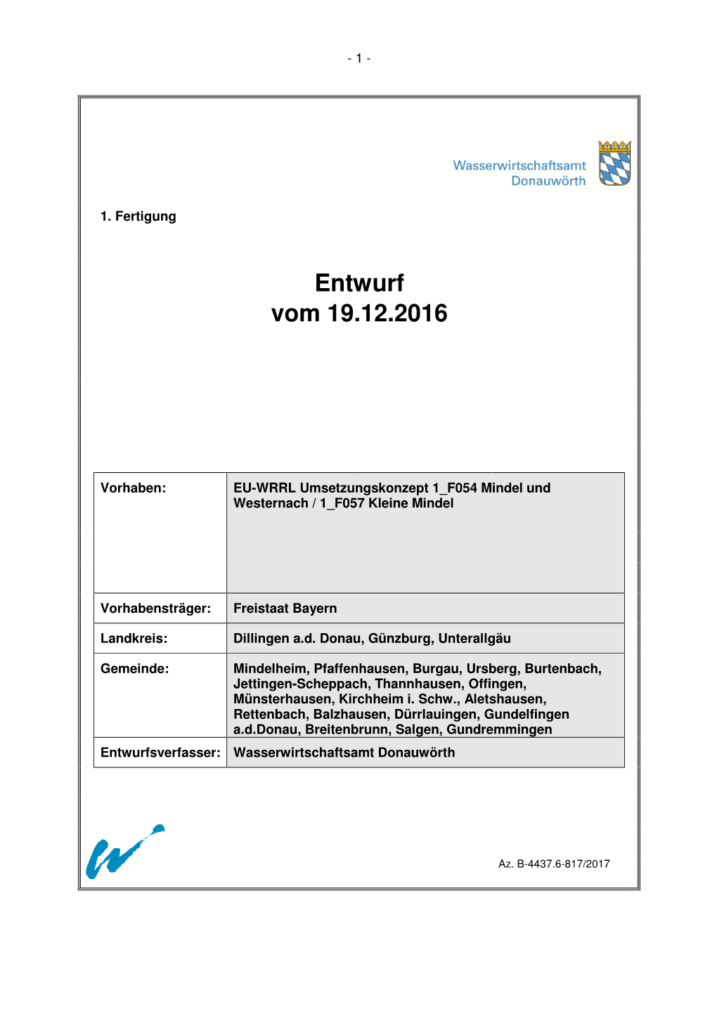Anlage 1A: Erläuterungsbericht Mindel Und Westernach OWK 1 F054