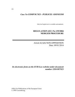 Case No COMP/M.7023 - PUBLICIS / OMNICOM