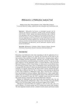Bibliometrics: a Publication Analysis Tool