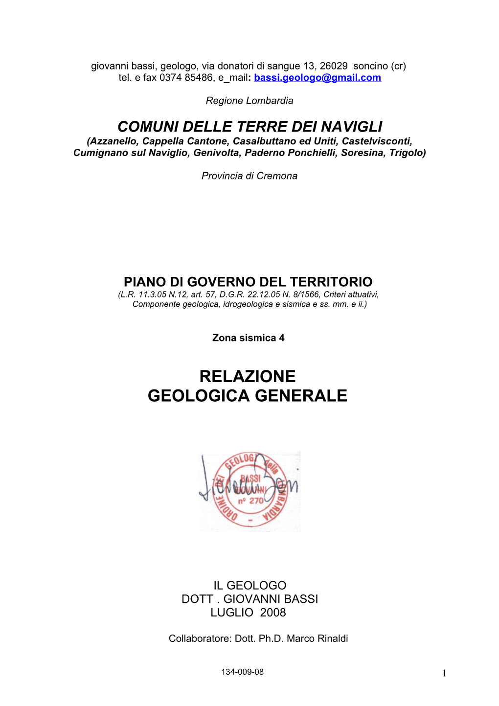 Relazione Generale Studio Geologico