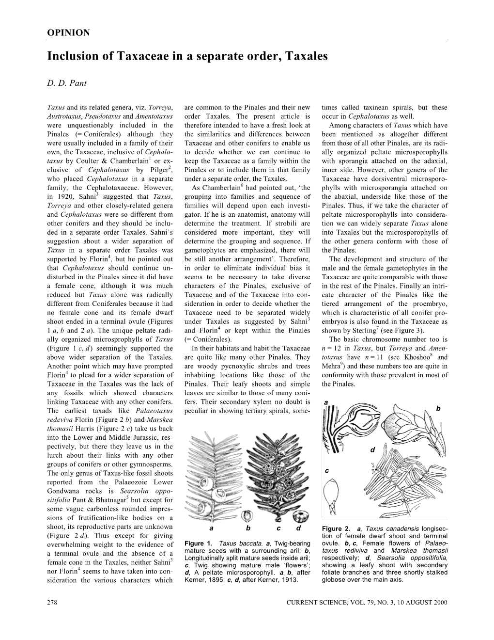 Inclusion of Taxaceae in a Separate Order, Taxales