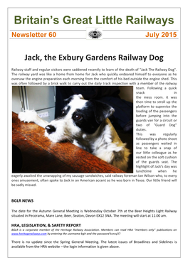 Britain's Great Little Railways Newsletter 60 July 2015 Jack, The