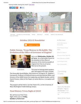 October 2014 E-Newsletter Public Forum, "From Monroe to Mcauliffe
