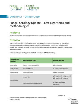Fungal Serology Update – Test Algorithms and Methodologies