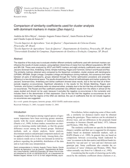 Comparison of Similarity Coefficients Used for Cluster Analysis with Dominant Markers in Maize (Zea Mays L)